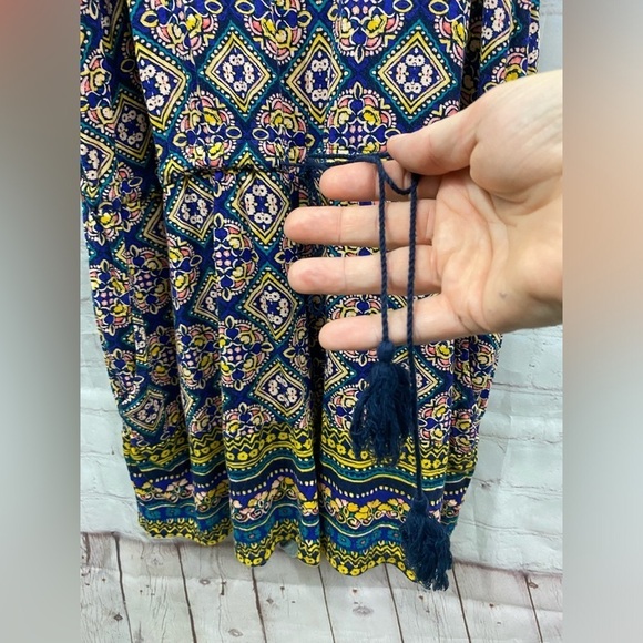 Old Navy Womens Size Large Romper Blue Yellow Floral Stretch Scoop Button - Picture 5 of 12